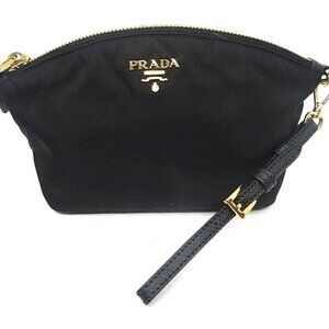 NEW! PRADA Black Wristlet Clutch, Nylon & Leather, Gold Hardware, 6.5" x 4.5"x 4